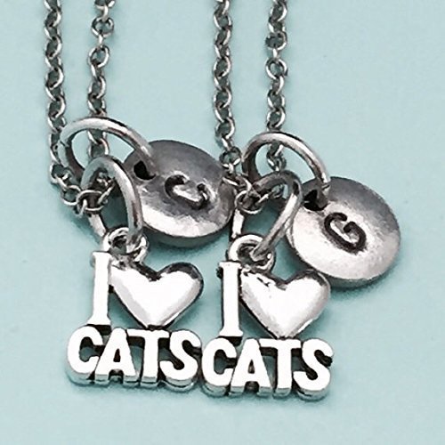 Best friend necklace, i love cats necklace, cat necklace, bff necklace, sister