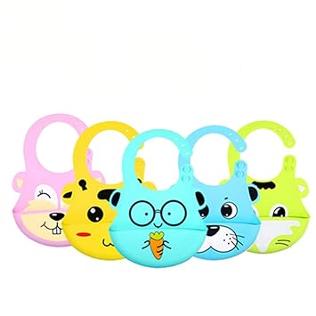 YWT Weiches Silikon-Futter-Bib Set aus 5-Wasserdichter Snap Baby Bib Children es Rice Bowl mit Lebensmittelfänger Pocket-Easy