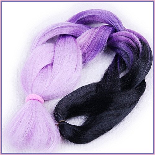 New Bee Hair(TM)3Pcs/Lot Kanekalon 3 Tone Ombre Purple Color Braiding Hair High Temperature Fiber Expression Braiding Hair 100g/Pcs Synthetic Braiding Hair Extension