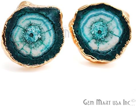 Light Green Solar Druzy Stud Earring, 16mm Organic Shape 24k Gold Electroplated Stud Earring (DZST-90016)