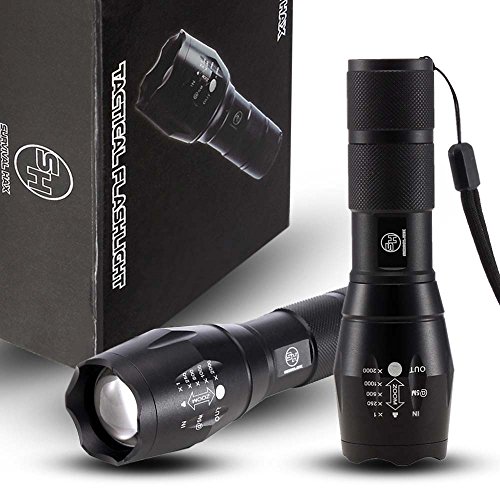 Tactical LED Flashlight - High Power Torch Light is 1000 Lumens utilizing Cree technology - Durable Aircraft Aluminum Alloy for Self Defense, Police, and Military use - Rechargeable (Black)