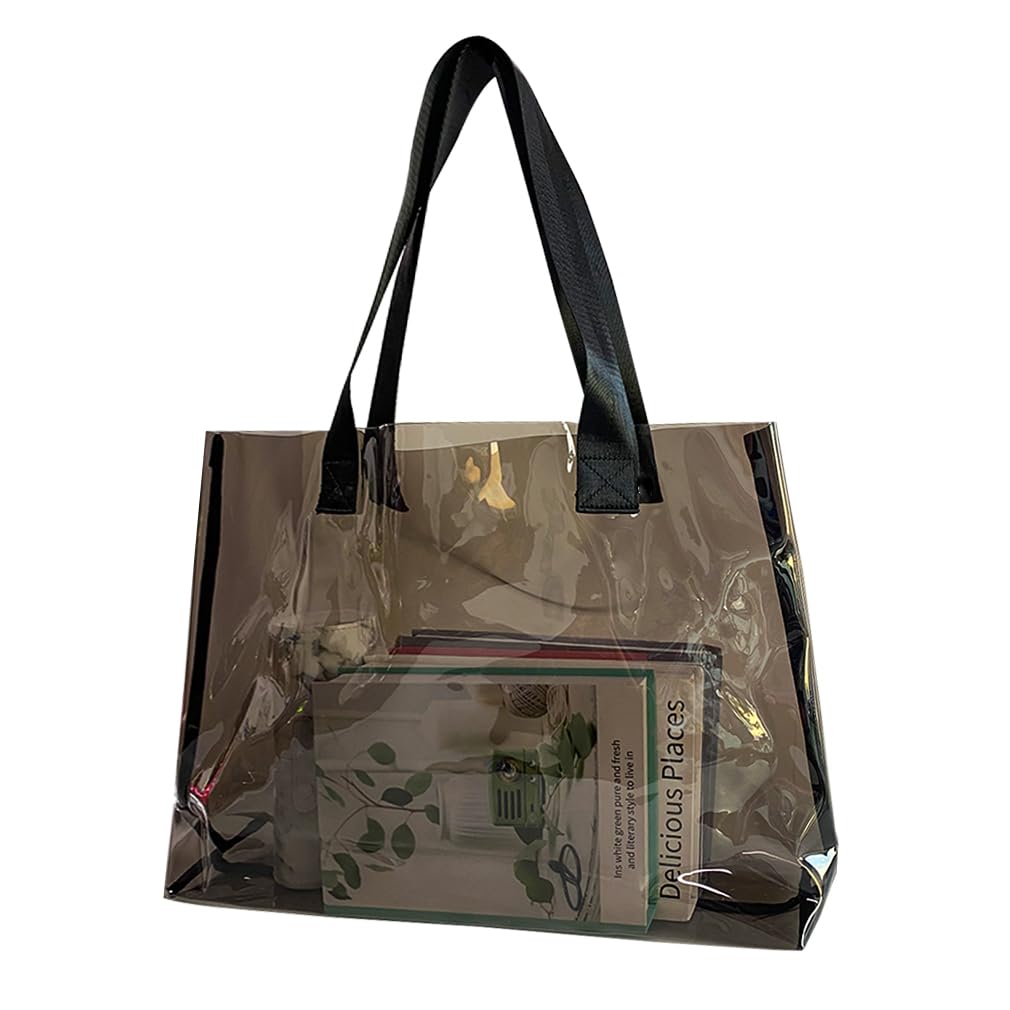 Photo 1 of TotePrint Black-Large Clear Tote Bag - TSA Approved 15.75"x12.6"x4.33" Shoulder Purse, Waterproof Stadium Bag for Concerts, Travel & Gym,PVC Beach Bags Clear Work Tote