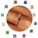 CANDYFANCY Birthstone Rings for Women Stackable Ring Dainty Gold Plated Square CZ Emerald Green Gemstone Ring for Mom Engagement Wedding Promise Rings Jewelry Gift For Birthday Anniversary Jewelry