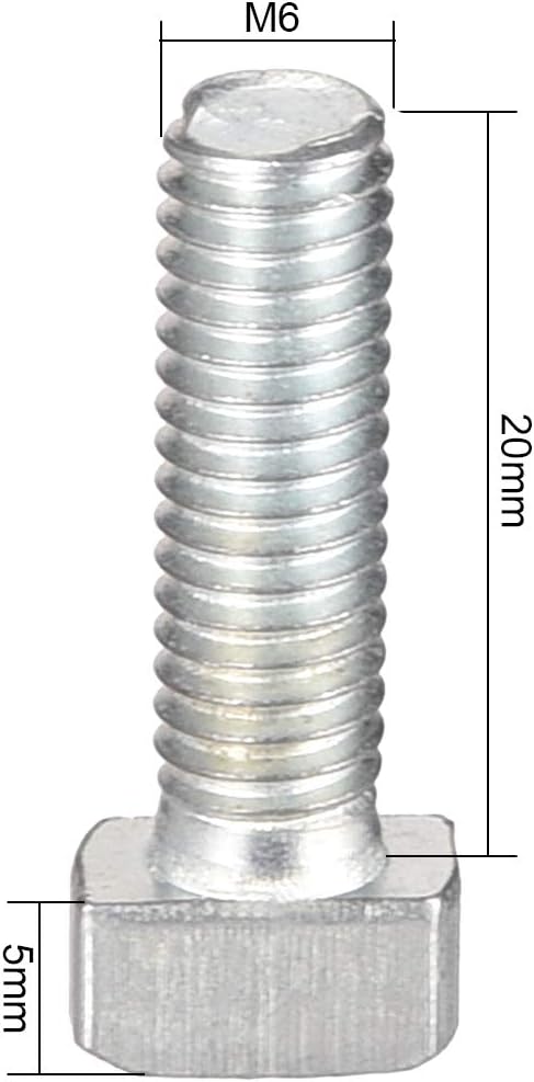 sourcing map M6 x 20mm T-Slot Drop-in Stud Screw Bolt Carbon Steel ISO 30 Series 5pcs, M6x20mm-5pcs - Image 3