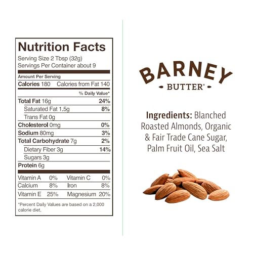 BARNEY BUTTER ALMOND BUTTER, CRUNCHY, 10 OUNCE JAR, SKIN-FREE ALMONDS, NO STIR, NON-GMO, GLUTEN FREE, KETO, PALEO, VEGAN