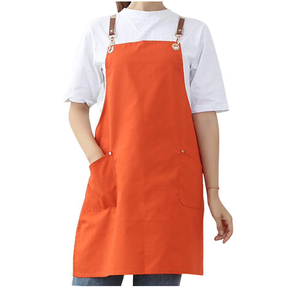 Orange Aprons for Women Baker Waiter Washable Apron for Adults with Pockets 35% Polyester and 65% Cotton
