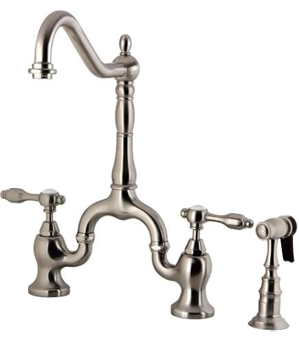 Kingston Brass KS1178AL Heritage 8-Inch Kitchen Faucet – Satin Nickel, 2-Hole Bridge Design Without Sprayer