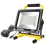 Ustellar 5500LM 55W LED Work Light (400W Equivalent), 2 Brightness Levels, Waterproof Portable Flood Lights, 16ft/5M Cord with Plug, Stand Working Lights for Construction Site, 6000K Daylight White