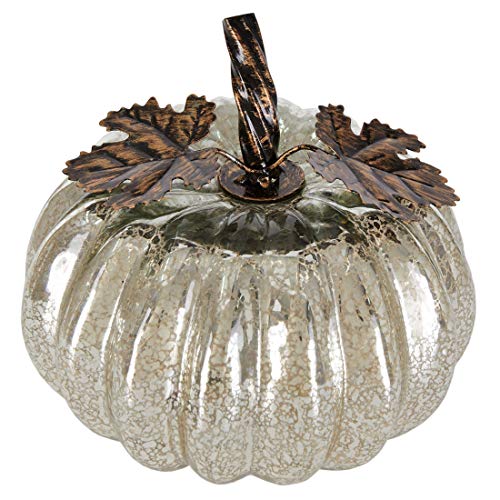 denlix Mercury Glass Pumpkin Lights Fall Decor, Battery Operated LED Timer 5.5 Inches Pumpkins Decor