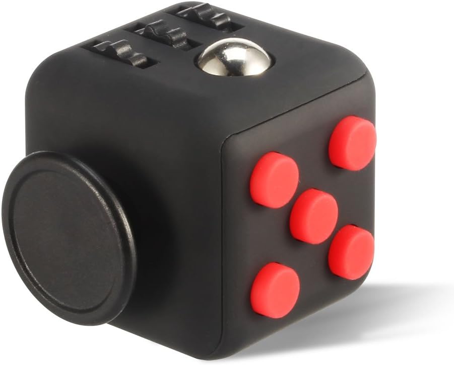 Comroll Fidget Cube Anxiety Attention Toy, Magic Cube Relieves Stress Helps Focus for Children & Adult (Black/Red)