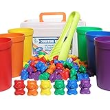 Legato Counting/Sorting Bears; 60 Rainbow Colored Bears, 6 Stacking Cups, Kids Tweezers, Storage Container, and Activity eBook. Quality Educational Toy, Good for STEM and Montessori Programs.