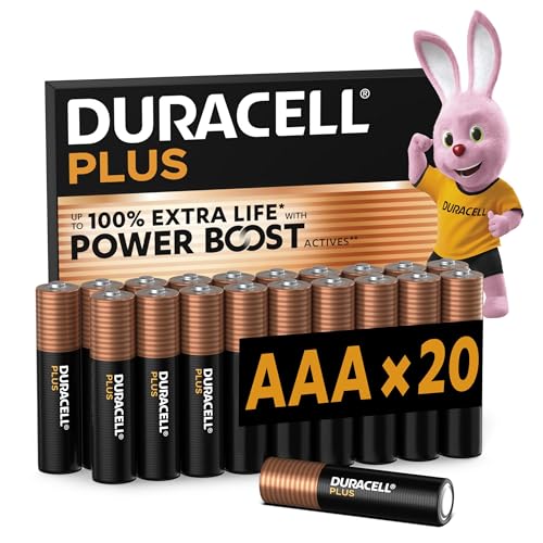 Batterie Plus AAA (Confezione da 20) – Batterie Alcaline da 1,5 V – Fino al 100% di durata extra con Attivi POWER BOOST – Affidabilità per i dispositivi di utilizzo quotidiano – MN2400