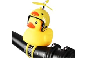 GOCOHHI Duck Bike Bell, Rubber Bike Horn, Cute Yellow Duck Bicycle Decorations, Squeeze Duck Bicycle Horns with Propeller Helmet
