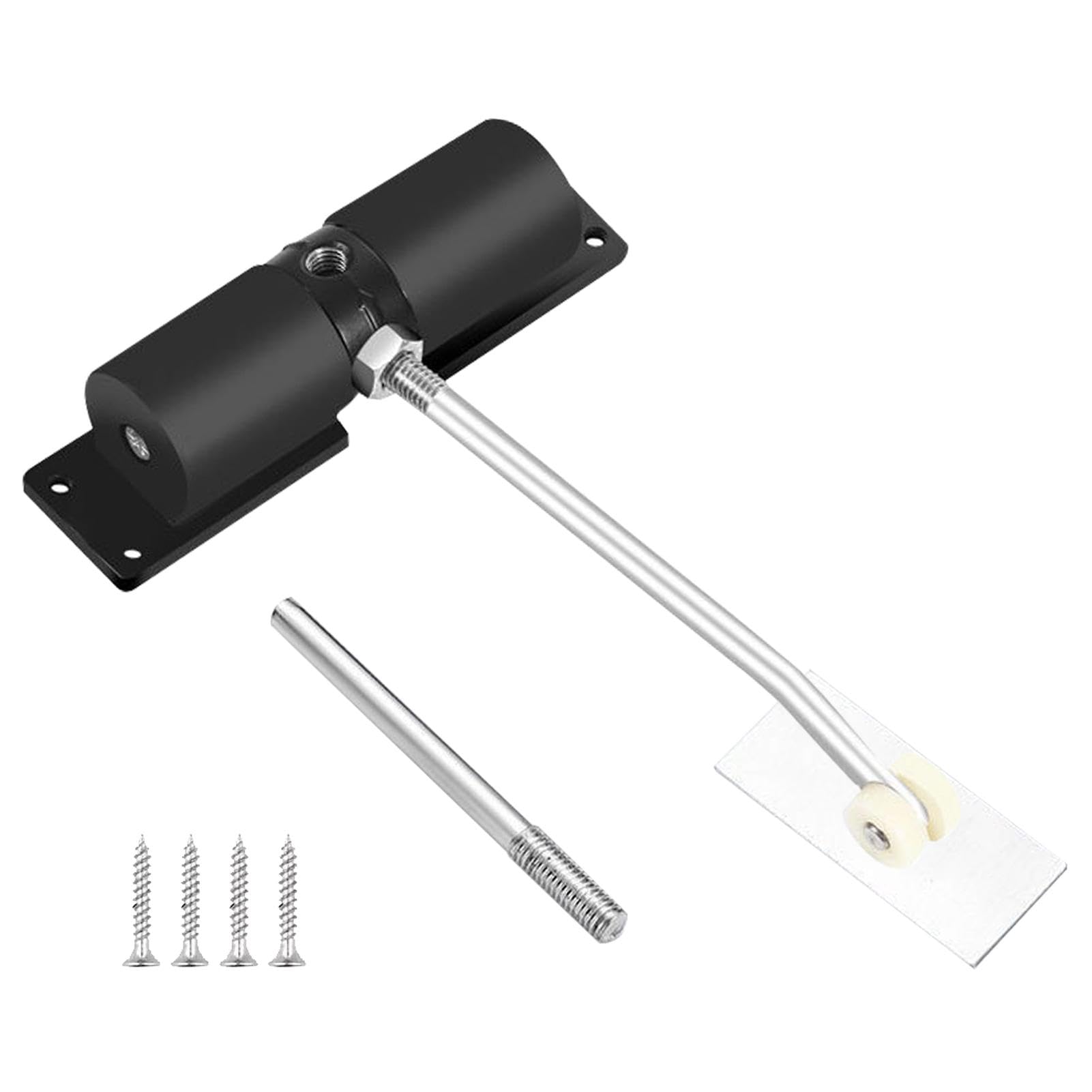 Automatic Aluminum Alloy Door Closer, Adjustable Quiet Gate Closer with Rod & Screws for Wooden Gate Fire Door, Interior/Exterior Use, Up to 30 Kg