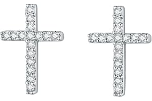 QLKILYR Silver Stud Earrings, 18K Gold Plated Cubic Zirconia Small Cross Stud Earrings, Hypoallergenic CZ Cute Dainty Earrings for Men Women Girls Teens