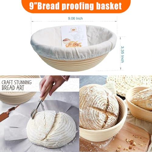 5QT Cast Iron Dutch Oven Sourdough Starter Kit with Proofing Basket & Lame | Includes Lid for Bread Baking. Ideal for Family Cooking, Frying, Braising & BBQ. Complete Baking Set.