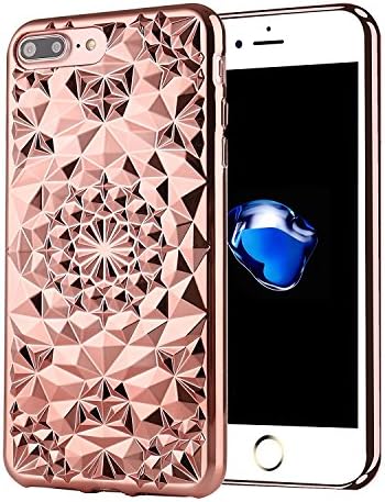 iPhone 7 Plus Case, [7 Plus Screen Protector] Luxury Electroplated 3D Diamond-shaped Design Ultra-thin Flexible TPU Protective Case Slim fit Apple Iphone 7 Plus 5.5 Inch (Rose Gold)