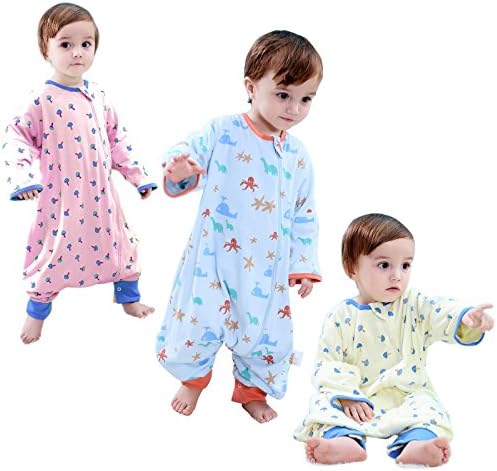 GEX Baby Sleep Sack Feet Spring Autumn 100% Cotton- Kids Wearable Blanket with Legs,Toddler Sleeping Bag with Detachable Sleeve 120 (6mos-6.5year)
