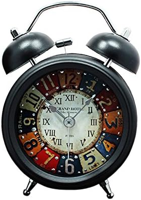 Foyou Small Analog Quartz Non Ticking Metal Twin Bell Alarm Clock with Nightlight and Loud Sound