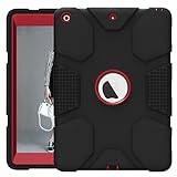 iPad 9.7 2017 2018 Case, ZHK Rugged Heavy Duty Shockproof Hybrid Hard PC Bumper Silicone Dual Layer Protective Case with Kickstand for iPad 5th/6th Generation - Black/Red