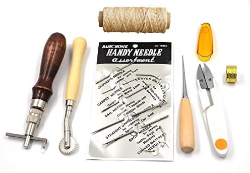 Leather Boy 1set (7pcs) Leather Carft Hand Basic Hand Stitching Sewing Tool Set Kit Thread Awl Waxed Thimble