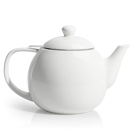 Sweese 221 101 Teapot Porcelain Tea Pot With Stainless Steel Infuser Blooming Loose Leaf Teapot 27 Ounce White
