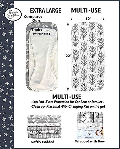 6 Pack Extra Large GOTS Certified Organic Cotton Burp Cloths, Unisex, Reversible, with 3 Layer Inner Fleece Absorbency, 10"x22", Neutral Patterns Boys and Girls