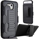Alcatel One Touch Fierce XL case, Black Dual Layer Hybrid Armor Shock Proof Stand Holster Clip Phone Case Cover for Alcatel One Touch Fierce XL 5054 - iWIRE® [UTMOST Protection] & Touch Screen Pen