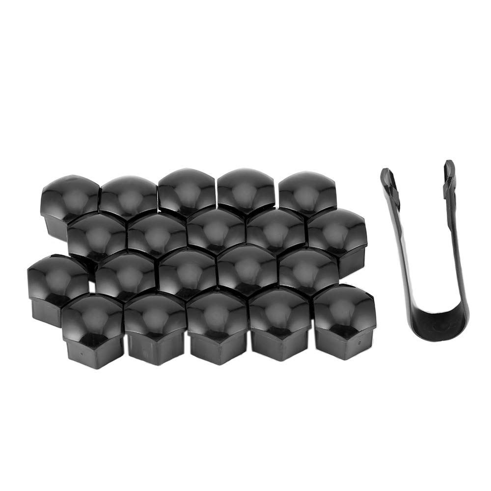 Cretty-Meet 20pcs Plastic Wheel Bolt Nut Cap Universal Tyre Nut Covers with Removal Tool Set for Cars, Black (17 mm)