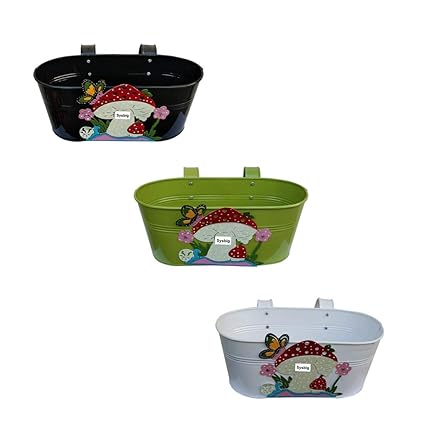 Tovick Set of Three Garden or Balcony Decor Polka Design Metal planters with Detachable Hooks for Indoor Decor/ Garden Decor hftdg uguygg