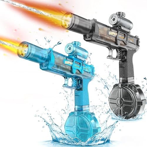 Electric Water Gun for Kids Adults, 2Packs Automatic Squirt Gun with LED Light & Spray Sound, Rechargeable Waterguns with Large Tank, Summer Outdoor Pool Beach Backyard Water Toys Gifts for Boys Girls