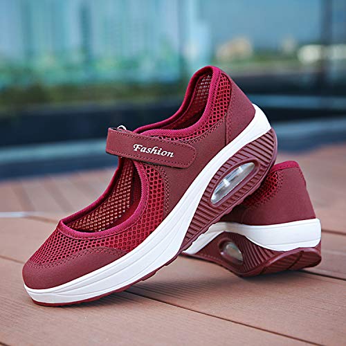 CARENURSE Women Ladies Nurse Shoes Toning Rocker Sneakers for Walking Work Fitness Red