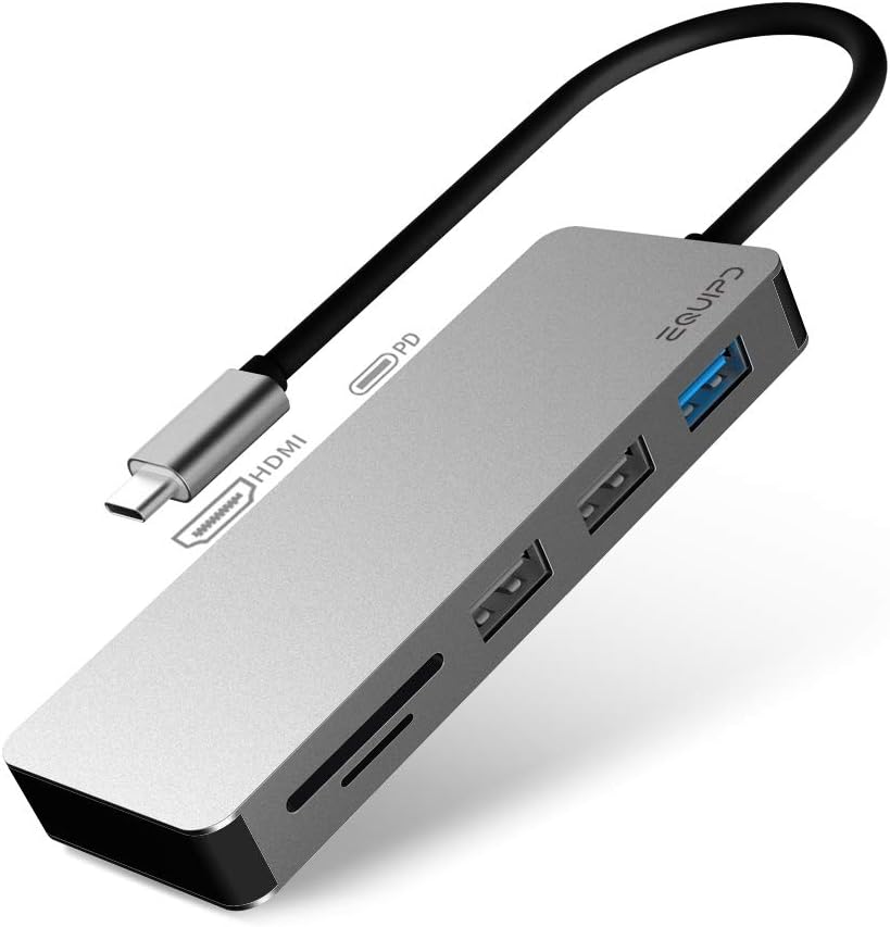EQUIPD USB C Hub, 7-in-1 USB C adapter,4K USB C to HDMI, 100W Power Delivery, Dual Card Reader, one USB 3.0 Ports, two USB 2.0 ports for MacBook Pro(Thunderbolt 3) 2017/2018, XPS, Chromebook, iPad Pro