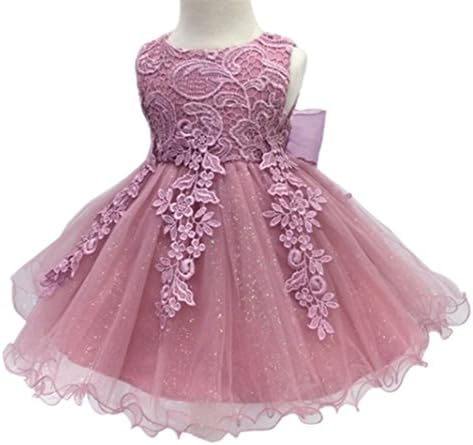 HX H.X Baby Girl's Lace Gauze Christening Baptism Wedding Dress With Petticoat (18M/Fit 13-18 Months, Dark Pink)
