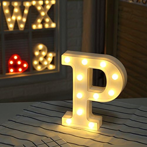 MUITOBOM LED Light Up Alphabet Letter Lights LED Alphabet Lights 26 Letters Sign Plastic Light up Word for Birthday Wedding Party Bar Bedroom Wall Hanging Night Decorations (P)