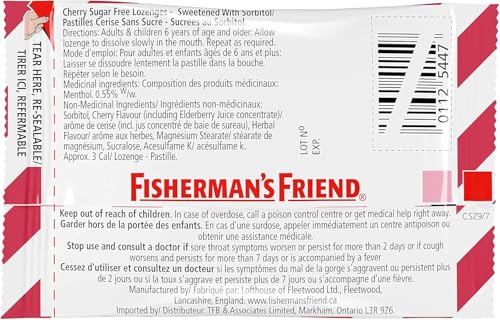 Fisherman’s Friend – Sugar Free Cherry | For Temporary Relief of Cough, Sore Throat & Nasal Congestion | No Sugar | Halal, Vegan, Kosher & Gluten Free | 8 Packs of 22 Lozenges (176 Total Count)