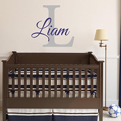 Monogram Name Vinyl Wall Art Initial Name Wall Decal Children Wall Decal for Baby Boy Girls Bedroom Nursery(Navy Blue+Slate Gray,14"h x 18"w)