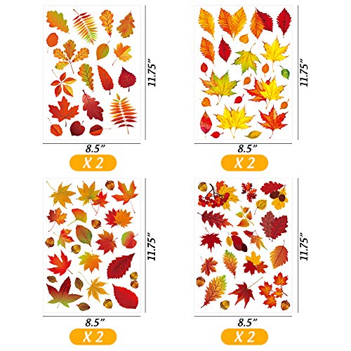 DomeStar Fall Leaves Window Clings, 174PCS Window Fall Stickers Maple Leaves Window Decals for Halloween Thanksgiving Day Decorations