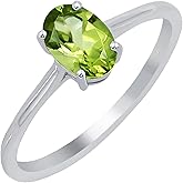 TISHAVI Natural Garnet/Amethyst/Citrine/Peridot/Blue Topaz 925 Sterling Silver Plated Rings for Women - Handmade Oval Shape Light Weight Solitaire Rings Fashion Jewelry - Gifts for Her