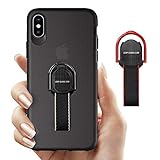 iPhone Xs Max Case with Finger Strap & Ring Stand Holder, Black Hard Thin Cover with Loop Grips for Apple iPhone Xs Max, Works with Magnetic Mount & Wireless Charger