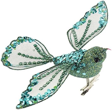Regency 8" Blue &amp; Green Rhinestone Sequined Bird Clip-On Ornament