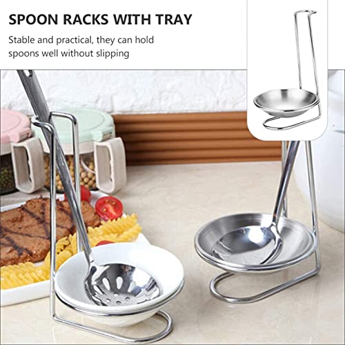 2pcs Stainless Steel Double Ladles Holder Vertical Spoon Rest Cooking Utensils Stand Tray or Hotpot Restaurant, Buffet, Fast Food Restaurant Kitchen Decor