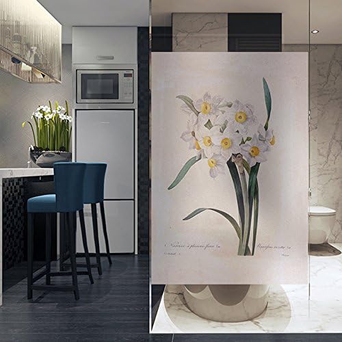 YL Stained Glass Decorative Window Film, Premium Static Cling No-Glue Stained Glass Decorative Window Film, Vinyl Scrub Privacy Window Film (60X90CM, Narcissus)