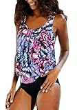Feel Show Womens Padded Printed Tankini Sets Two Piece Floral Bathing Suit Swimsuit Brazilian Bikinis (Pls choose one size up)
