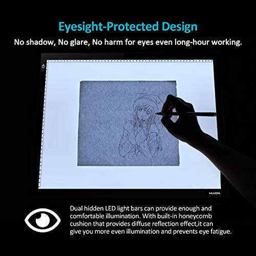 HUION 26.8 Inches (Diagonal Length) Super Thin LED Drawing Copy Tracing Stencil Board Table Tattoo Pad Translucent Light Box with Multifunction Stander, Drawing Board Clip, Tracing Paper - A2 Holder