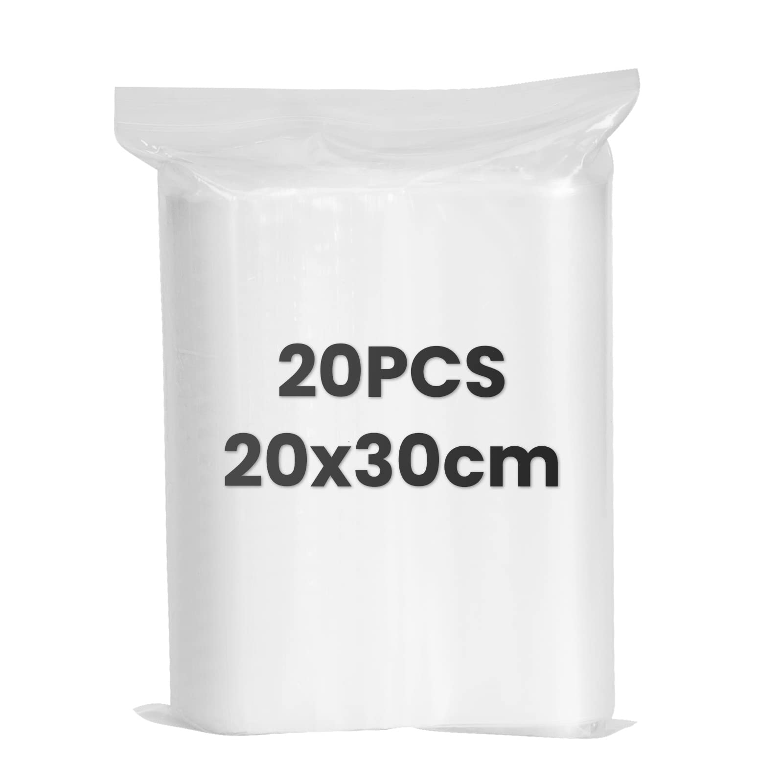 SUSNUAN 20 Grip Seal Bags, 20x30cm Clear Plastic Resealable Zip Poly Bags, Resealable Storage Pouches for Home,Kitchen
