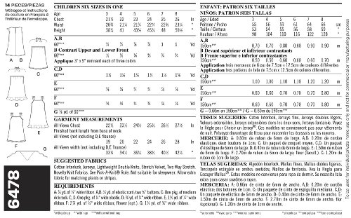 New Look Sewing Pattern 6478 Child Dresses, Size A (3-4-5-6-7-8)