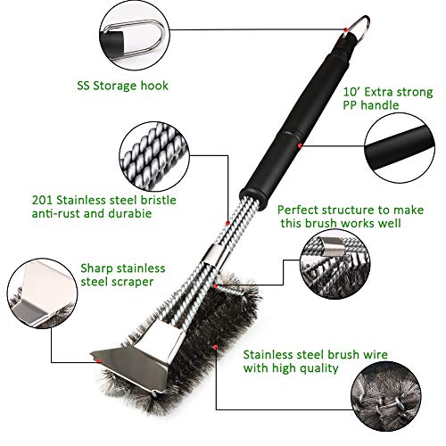 Wimaha BBQ Grill Brush,Barbecue Brush with Scraper,Long Handle Cleaner for Cooking Grates,Racks&Burner,18\