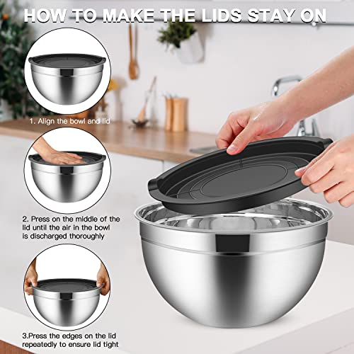 Stainless Steel Mixing Bowl, Set of 5 Mixing Bowls with Lids Set, 4.5