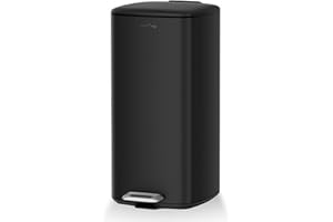 mVm 30L Kitchen Garbage Can, Black Tall Step Garbage Can with Lid, Smooth Square Garbage Bin for Home Office (Black)
